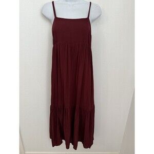 American Eagle AE Tiered Midi Dress Size Small Boho Maroon Red Fall Cottage EUC